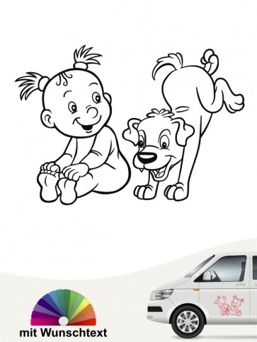 Baby & Hund 18 Aufkleber mit eigenem Text » Farbe & Größe by ANFALAS