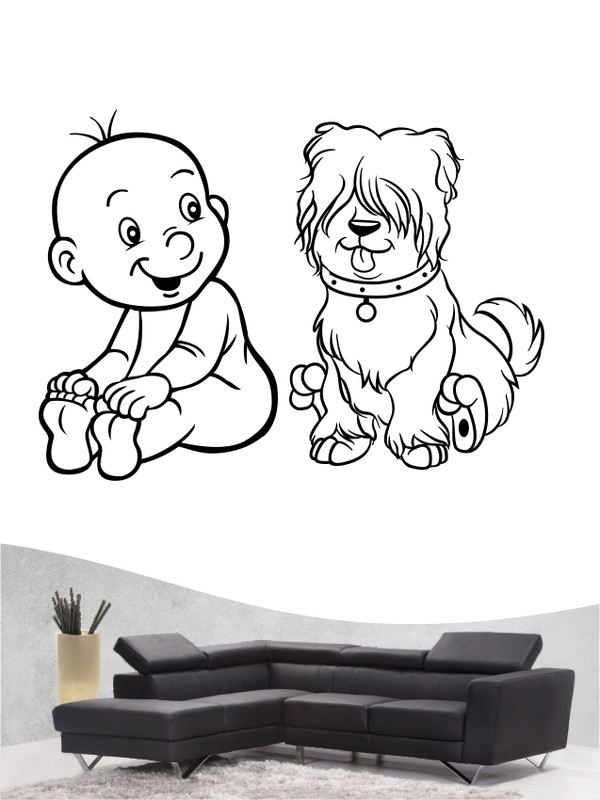 Kind & Hund 24 Wandtattoo Hunde-Wandtattoo mit eigenem Text » Farbe & Größe  by ANFALAS